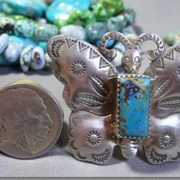 *Large* 925 Butterfly Ring ~ Sterling Silver ~ Genuine Turquoise ~ Size … - Picture 4 of 4